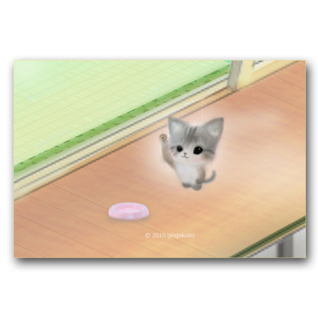 「ごはん食べたいヒト、手をあげてえー^^ハーイ!」 ほっこり癒しのイラストポストカード2枚組 No.904の画像1枚目