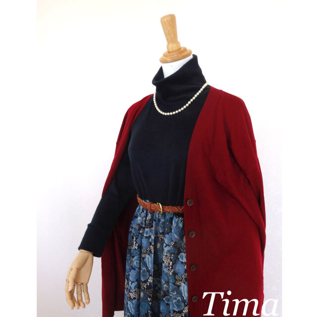 リバティコーデュロイ　アメリアズ・ローズ＆ガーデン青のハイウエストワンピース