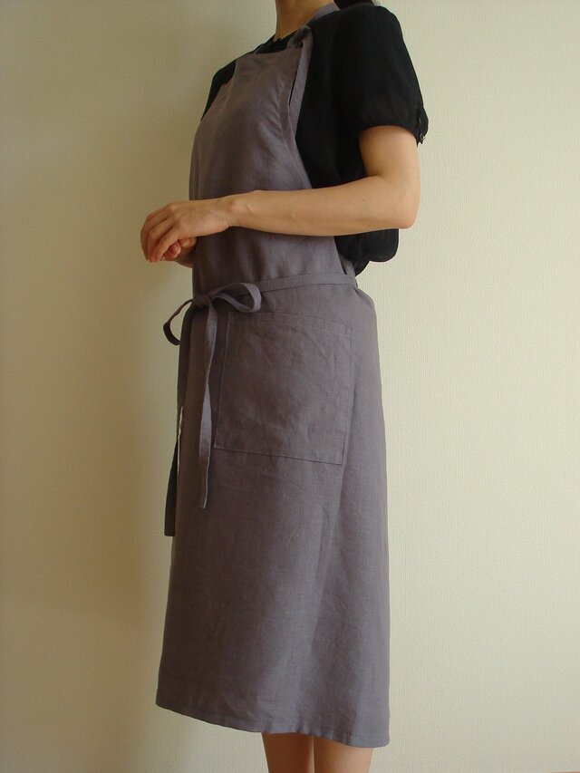 ☆K様オーダー品♪リネン：グレイッシュパープルのエプロン☆