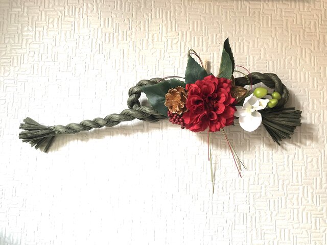 しめ縄リース　赤ダリア NORIFLOWER WEBSHOP / ☆お正月飾り☆しめ縄飾りポンポンダリア