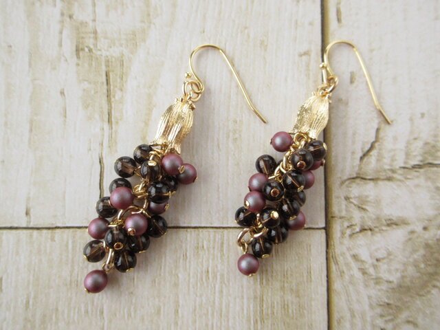 金具変更OK Pierces or Earrings スワロフスキー スモーキークォーツ(P0910)の画像1枚目