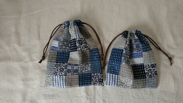 刺し子のパッチワーク巾着 L | iichi 日々の暮らしを心地よくする