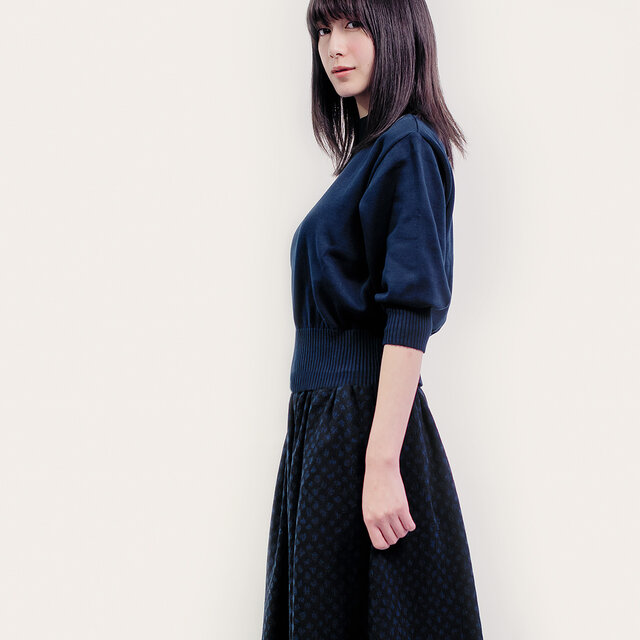 ★限定1枚サンプルSALE30%OFF・Mサイズ★秋冬 黒×濃紺 ランダムドット ウール混 ロングスカート ●SARRAの画像1枚目