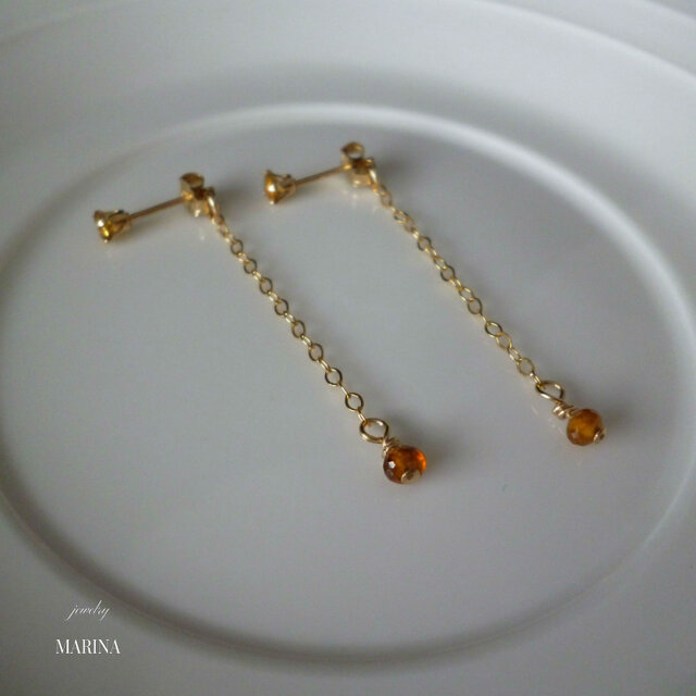swing earrings - citrine 14kgfの画像1枚目