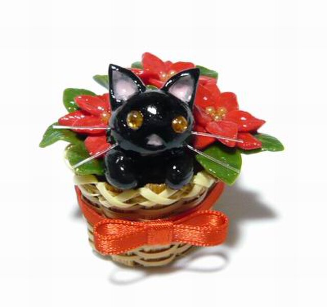 にゃんこのしっぽ にゃんことポインセチア クリスマス 黒猫にゃーver Iichi ハンドメイド クラフト作品 手仕事品の通販