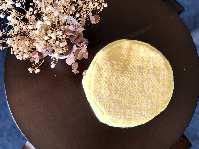 こぎん刺し ◎丸ポーチ◎ モドコ:花こ、豆この糸流れの画像1枚目