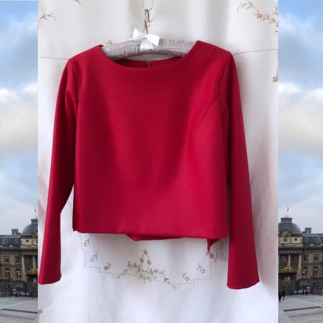 ♦️Sale!♦️温かウールのゆったりカットソー・ブラウス『チェリーレッド・重ね着』