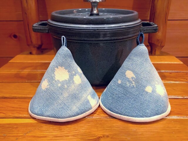 2個セット★三角鍋つかみ★staub にいかがでしょうか?★ストウブ 鍋つかみ ミトンの画像1枚目