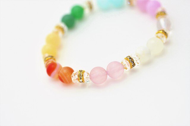 幸運を呼び込む☆虹の七色天然石 パワーストーンブレスレット