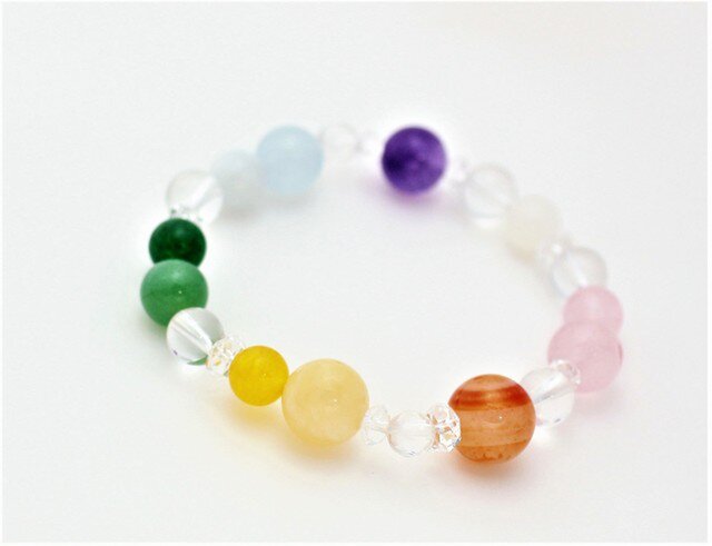 幸運を呼び込む☆虹の七色天然石 パワーストーンブレスレット