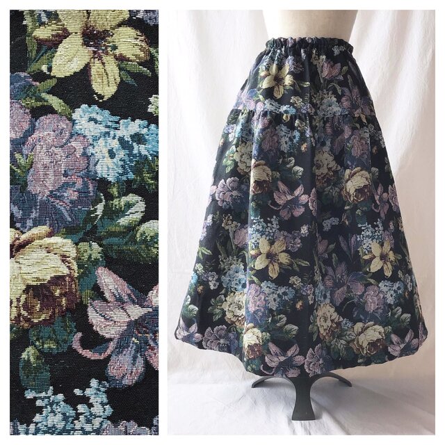 【激レア】ゴブランのティアードスカート（ネイビー）