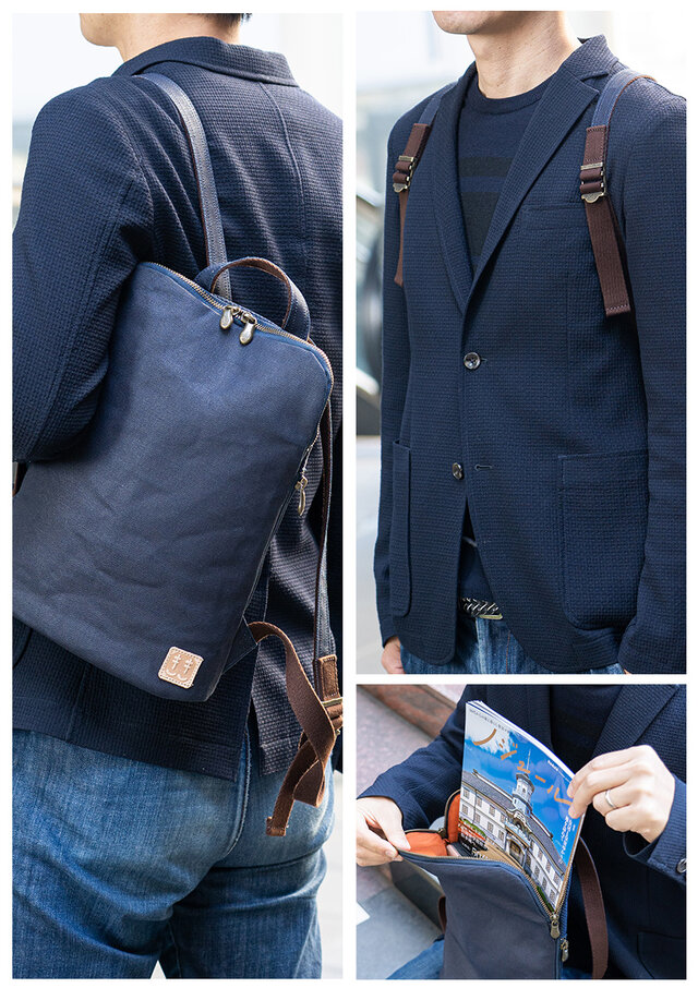 藍/柿渋染】メンズ「薄マチ リュック」IZ-314 | iichi 日々の暮らしを