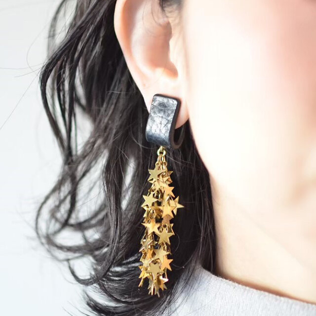 Shooting star【レザーピアス/イヤリング】 "black"