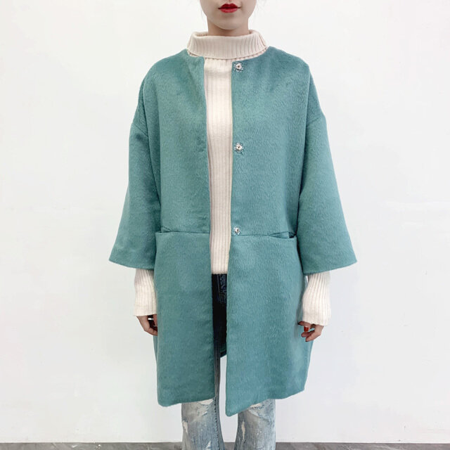 ★★en-enシャギー・コクーンコート・ブルーグリーン（裏地付き）