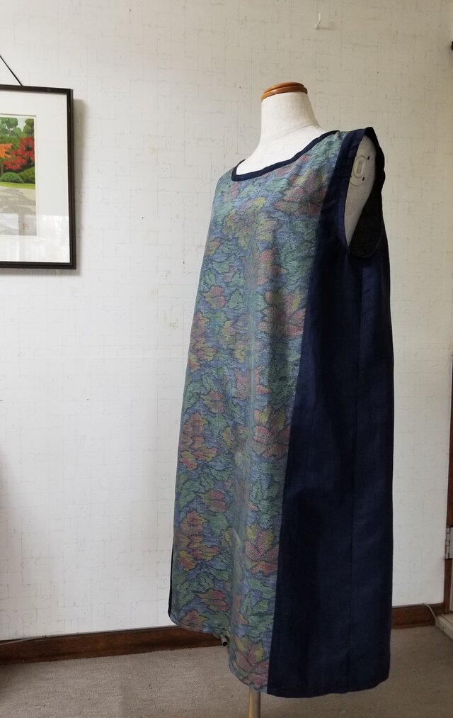 大島紬ワンピース 大島紬のロールカラーAラインワンピース 秋の初霜 | iichi 日々