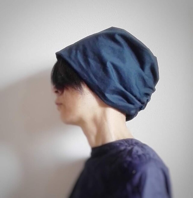 ターバンな帽子　グリーン+ネイビー　送料無料