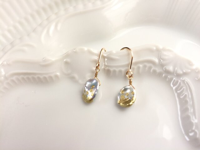 淡水パール*gold Bubbles*ピアス14kgfの画像1枚目