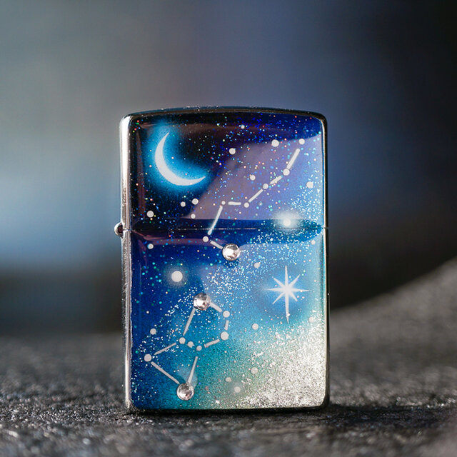 ZIPPO 手描き オリオン座と北斗七星　ジッポ ライター ラインストーン 箱付き 銀箔