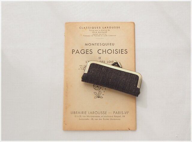 ■手紡ぎ、手織りシルク・リネンのがま口印鑑ケース / ■ hanko case (gmi-ag)の画像1枚目