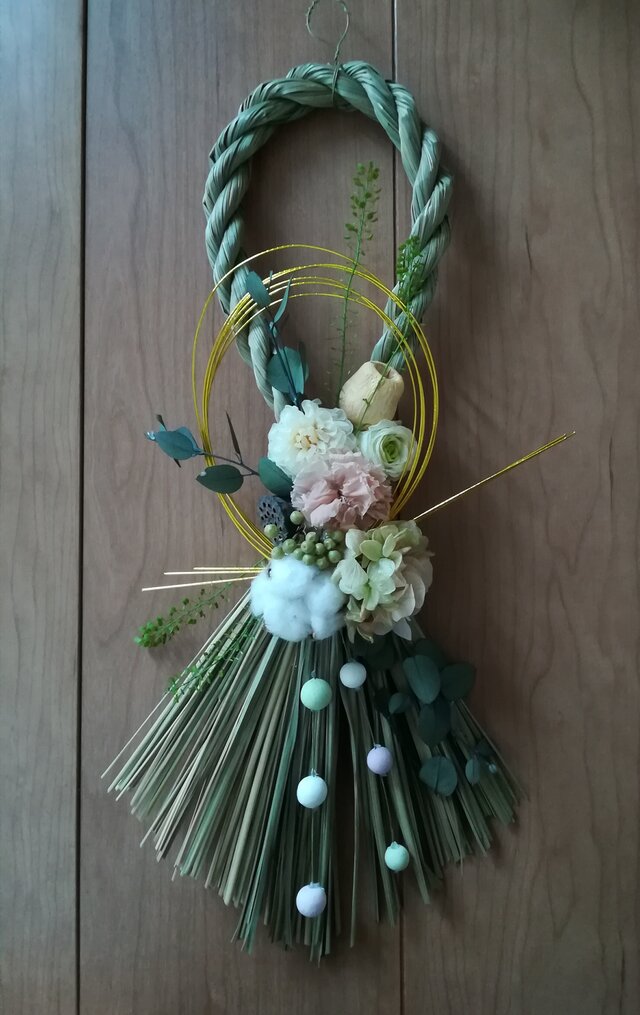 ナチュラルしめ縄wreath [ ピンク×クリーム]