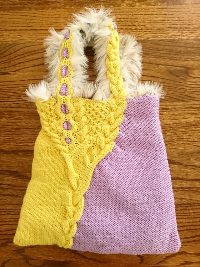 ニットバッグ/イエロー×パープル【エコファー裏地つき】