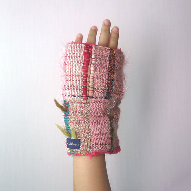 手織り　もこもこファー手袋