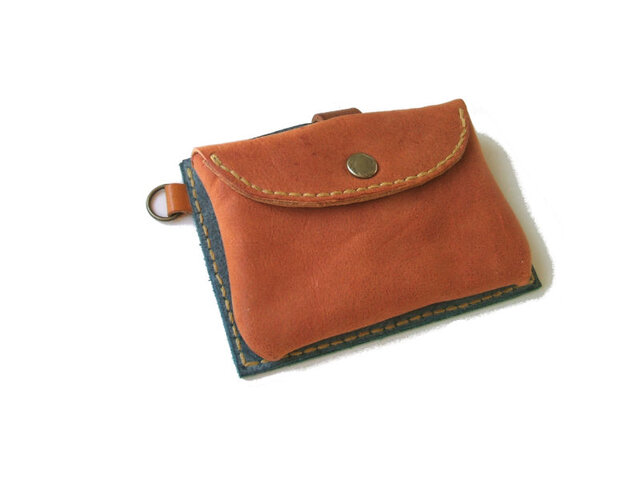 牛革 pass card case アンティークブルー×アンティークレッドの画像1枚目