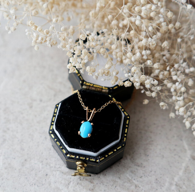 14kgf】宝石質アリゾナ産ブルーターコイズの一粒ネックレス | iichi