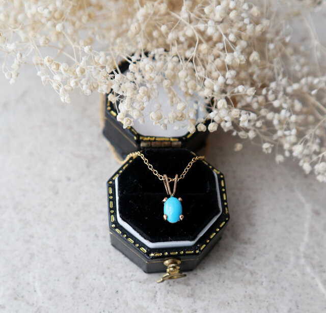 14kgf】宝石質アリゾナ産ブルーターコイズの一粒ネックレス | iichi