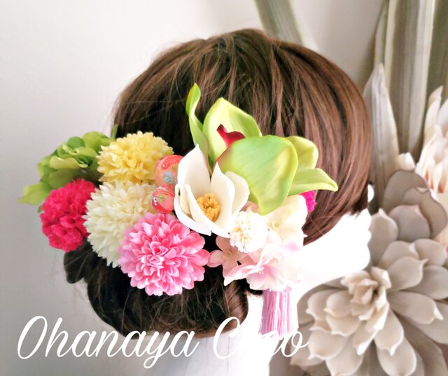 和柄ボールとデンファレの甘口ピンク系髪飾り13てかSet No690 | iichi