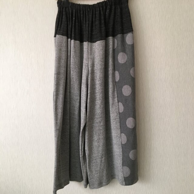 カットソー切替大水玉サルエルパンツ 濃淡杢グレー×グレーFの画像1枚目