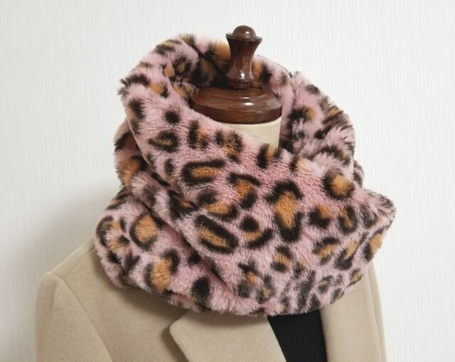 Size3のhyde着用BACKLASHレオパード柄ラビットファー素材 マフラー