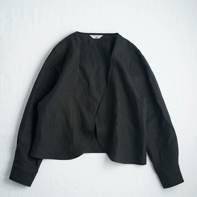 wafu】Linen Bolero Vネックボレロ / ブラック h001c-bck2 | iichi