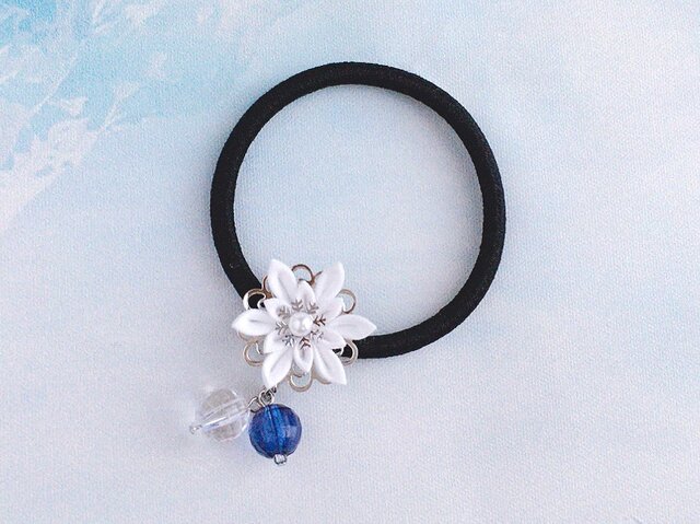 144雪の結晶氷ブルー青オーダーヘアゴムヘアアクセサリーくるみボタン