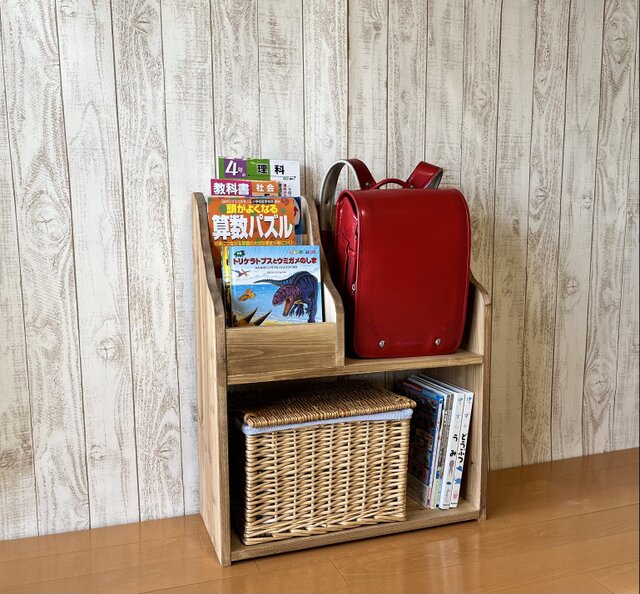 教科書　ランドセルラック　無垢材×アイアンブックシェルフ　ブックスタンド　絵本棚 国産 無垢 】BookShelf / 絵本棚 ランドセルラック W930 | EcoKagu