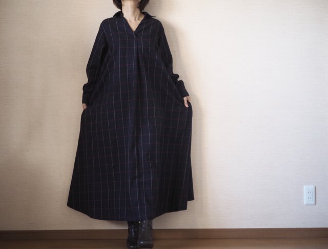 Aラインチェックワンピースの画像1枚目