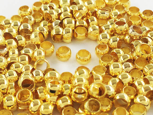送料無料 つぶし玉 3mm 200個 ゴールド かしめ玉 カシメ玉 アクセサリー パーツ 留め具 金具 (AP0606)の画像1枚目