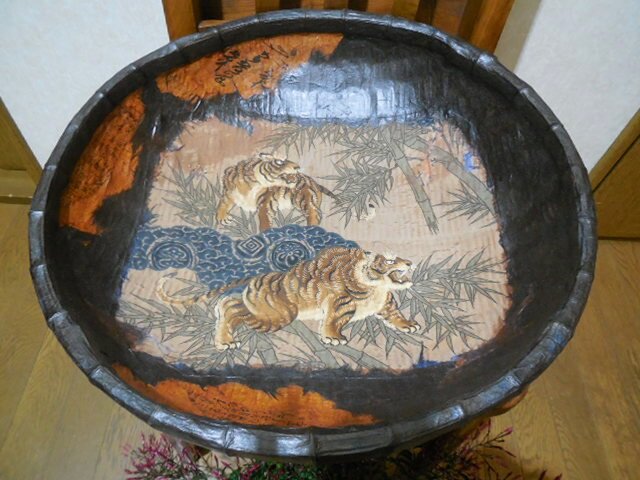 実家へプレゼント!一閑張り 虎柄大きな作品 力作の画像1枚目