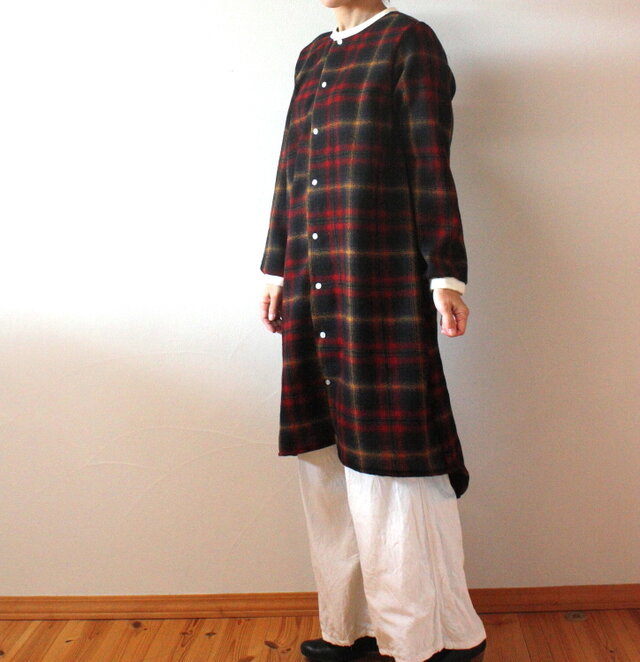 sale!ウールガーゼ　ノーカラーシャツワンピース