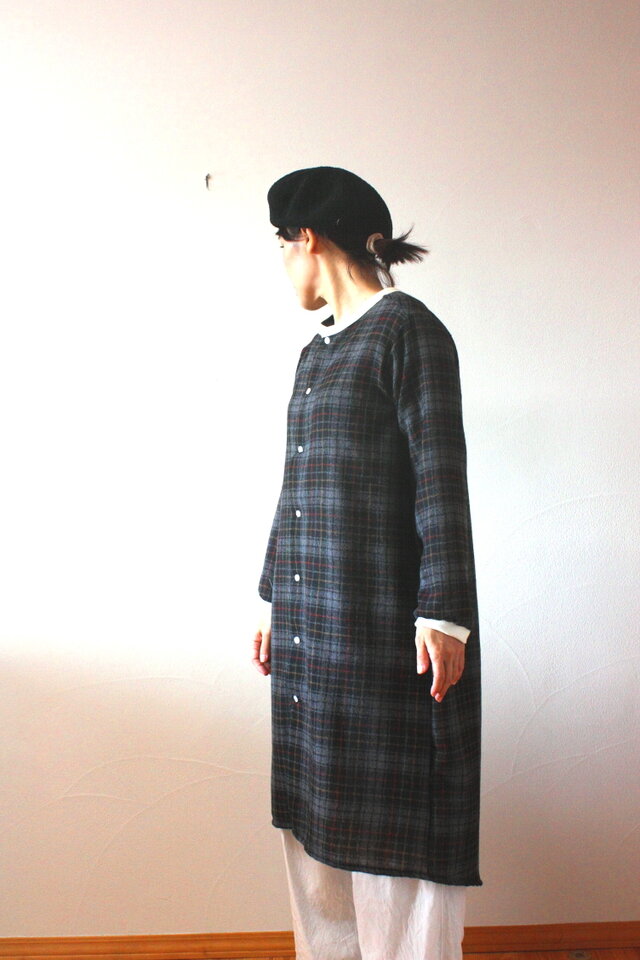 sale!ウールガーゼ　ノーカラーシャツワンピース