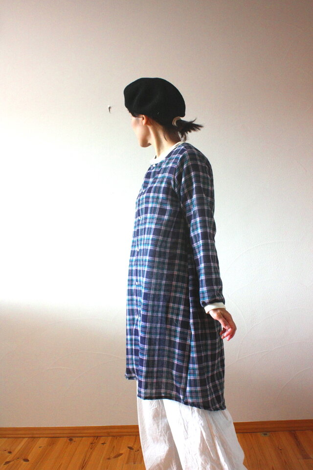 sale!ウールガーゼ　ノーカラーシャツワンピース