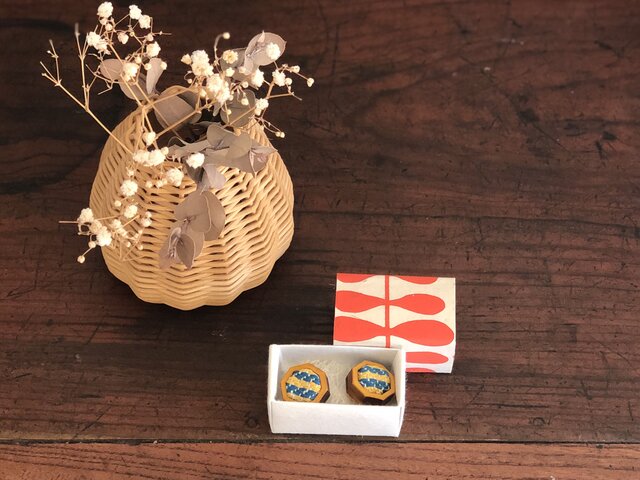 こぎん刺し ⌘木枠8角形ピアス⌘の画像1枚目