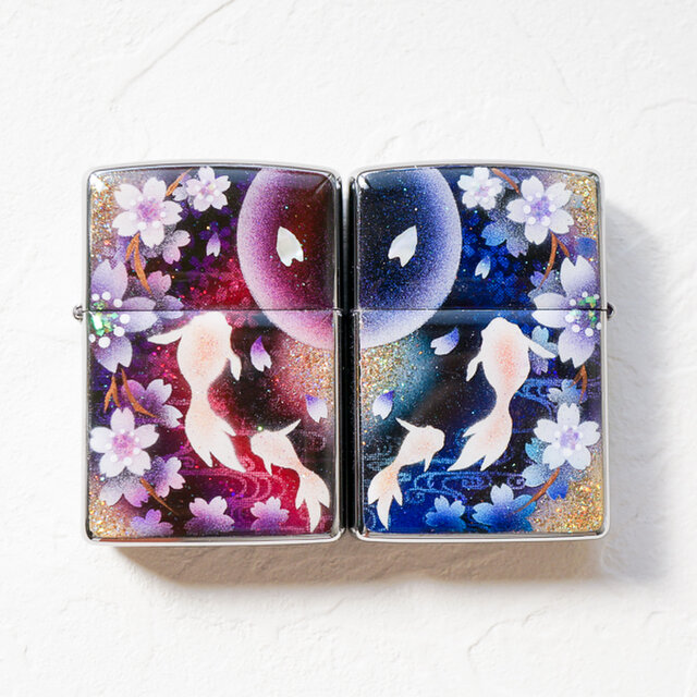 値下げ交渉はご遠慮くださいませZIPPO 手描き 金魚と桜 ジッポ ライター 箱付き 金箔 ペア