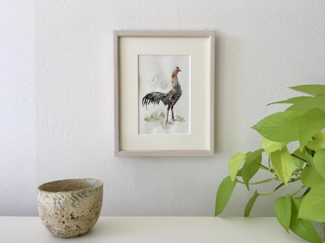 額付き水彩画「軍鶏」原画 | iichi 日々の暮らしを心地よくする
