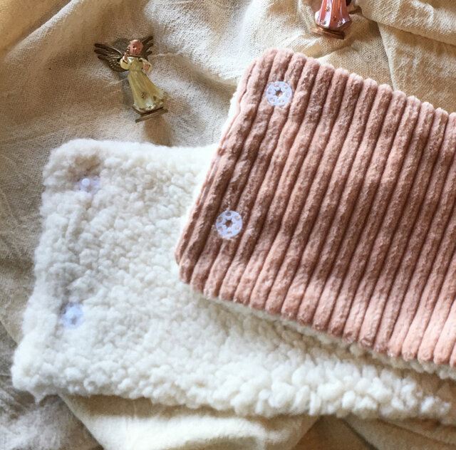 ネックウォーマー ピンク・ビッグ・コーデュロイ＆ふわもこ生地 右開き  