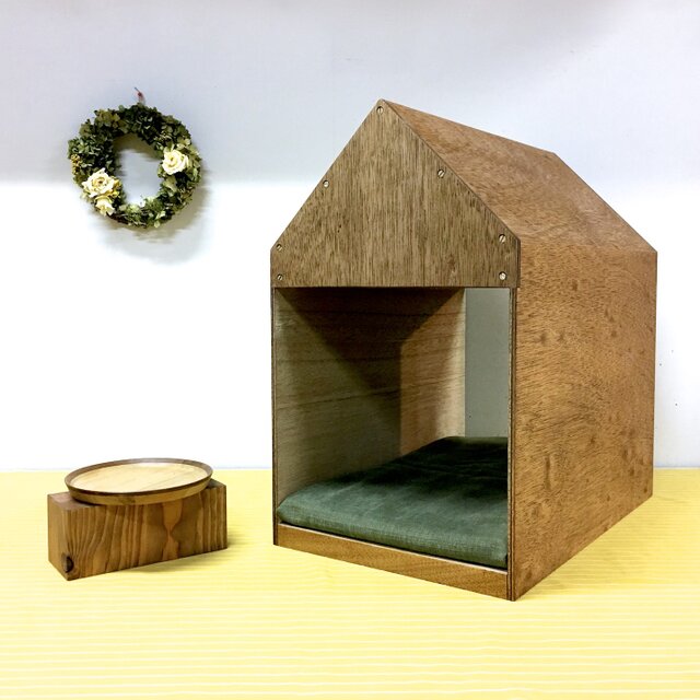 インテリアになる犬小屋 ドッグハウス ペットハウス 木製 ブラウン 室内用の画像1枚目