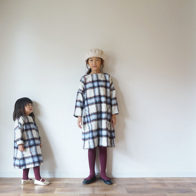 Check shaggy one-piece kids 1(80cm~),2(100cm~)sizeの画像1枚目