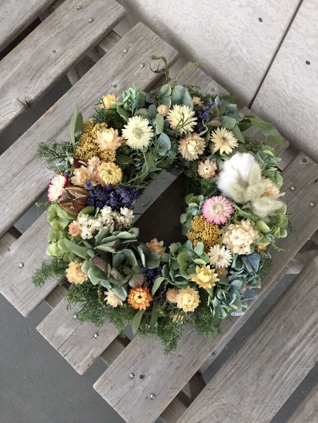 ラベンダーと紫陽花ナチュラルリースの画像1枚目