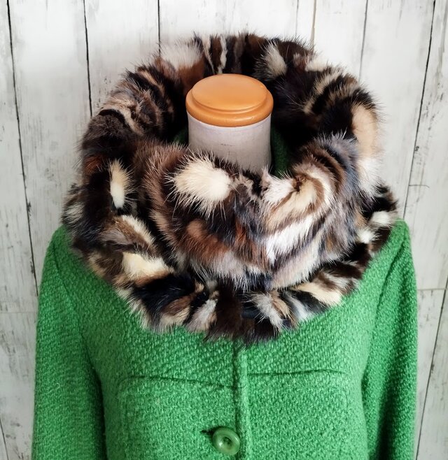 ¶ new antique fur ¶ マルチカラーミンクゆったり大きめnejiriスヌード「GRANCE」