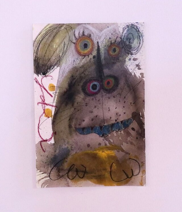 手描きの現代アート/現代絵画/おしゃれな壁掛け/カラフルな現代アート/可愛いインテリア・もくもくシリーズ・犬の画像1枚目